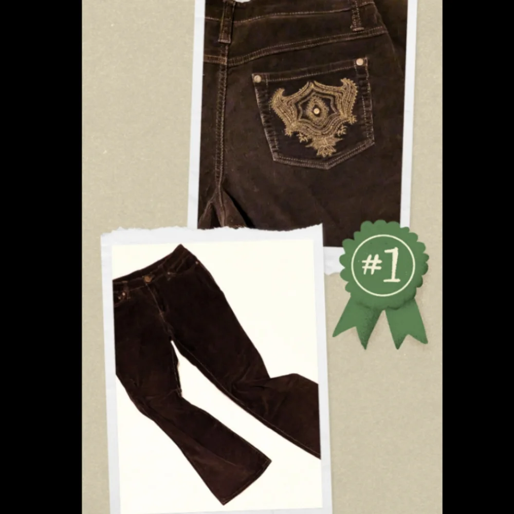 Fashion Bug Corduroy Flared Pants Dark Brown Stretch Embroidery Cotton Fall